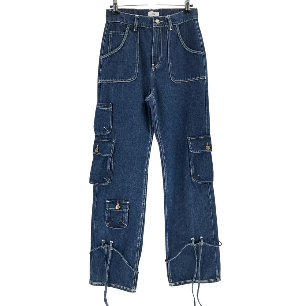Lpa Mid Rise Blue Bea Cargo Denim Jeans Size 24 - Picture 2 of 4